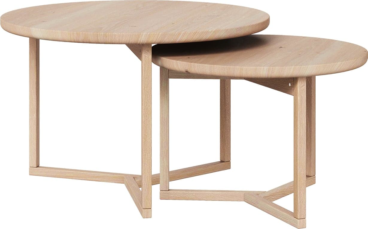 Ø75xH48 / Ø58xH40 cm, hvitoljet massiv eik