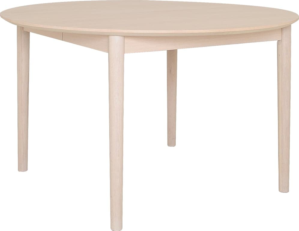 Ø130-230 H: 74 cm, hvitpigmentert eikefiner, inkludert 2 ileggsplater